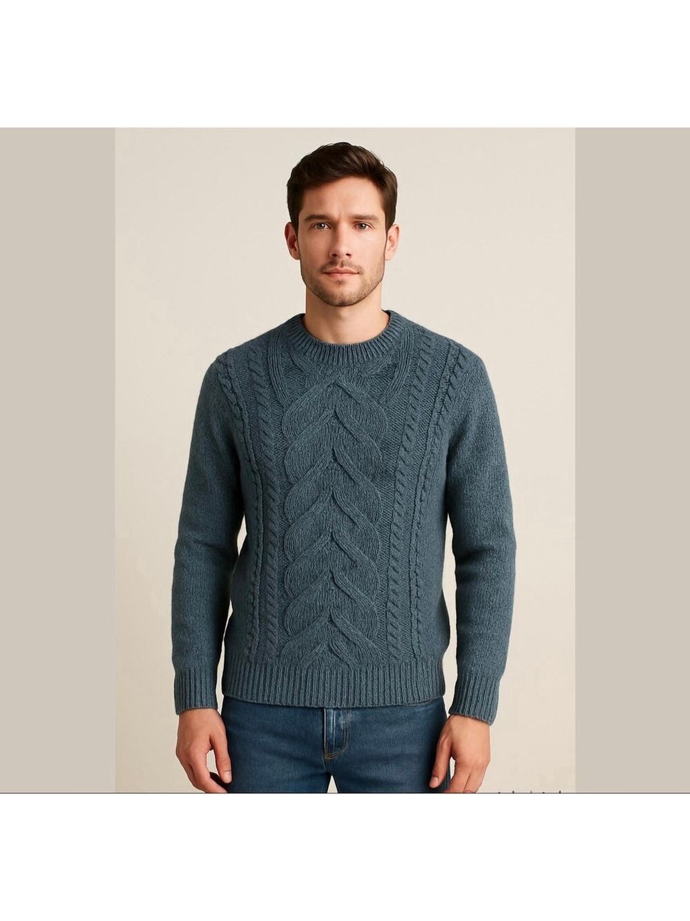 ARMANI Exchange Lambswool Blend Cable-Knit Chunky Fisherman Sweater Gray - Small